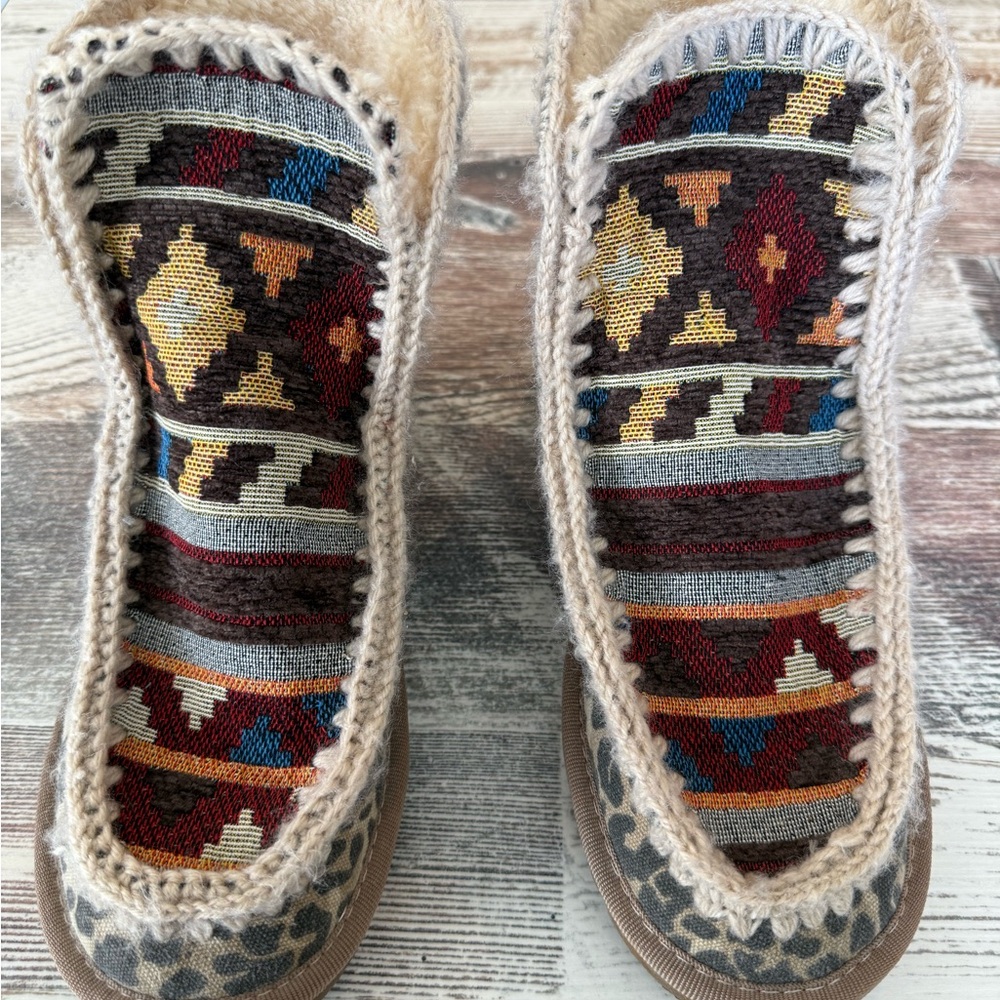Very G Multicolor Patterned Ankle Booties with Leopard Trim - Picture 2 of 5